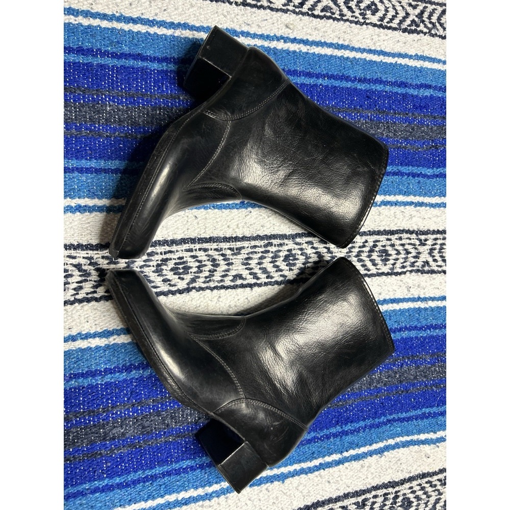 Vintage Wide Man Made Leather Boots Women's Size 6 Black Made in USA